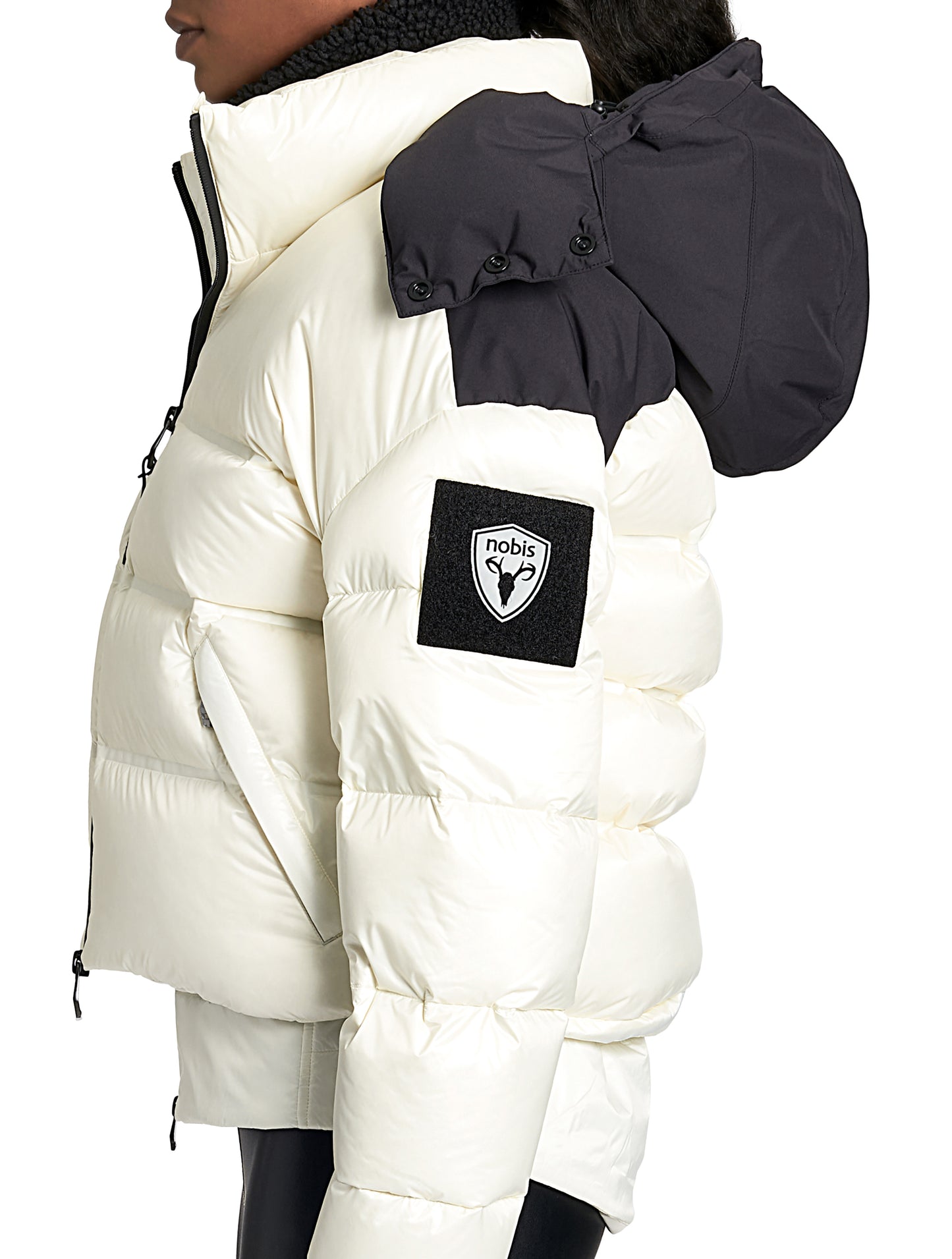 Tempus Women's Performance Short Puffer Jacket in waist length, premium technical nylon taffeta fabrication, Premium Canadian origin White Duck Down insulation, removable down-filled hood, two-way centre-front zipper, fleece-lined zipper pockets at waist, pit zipper vents, in Chalk