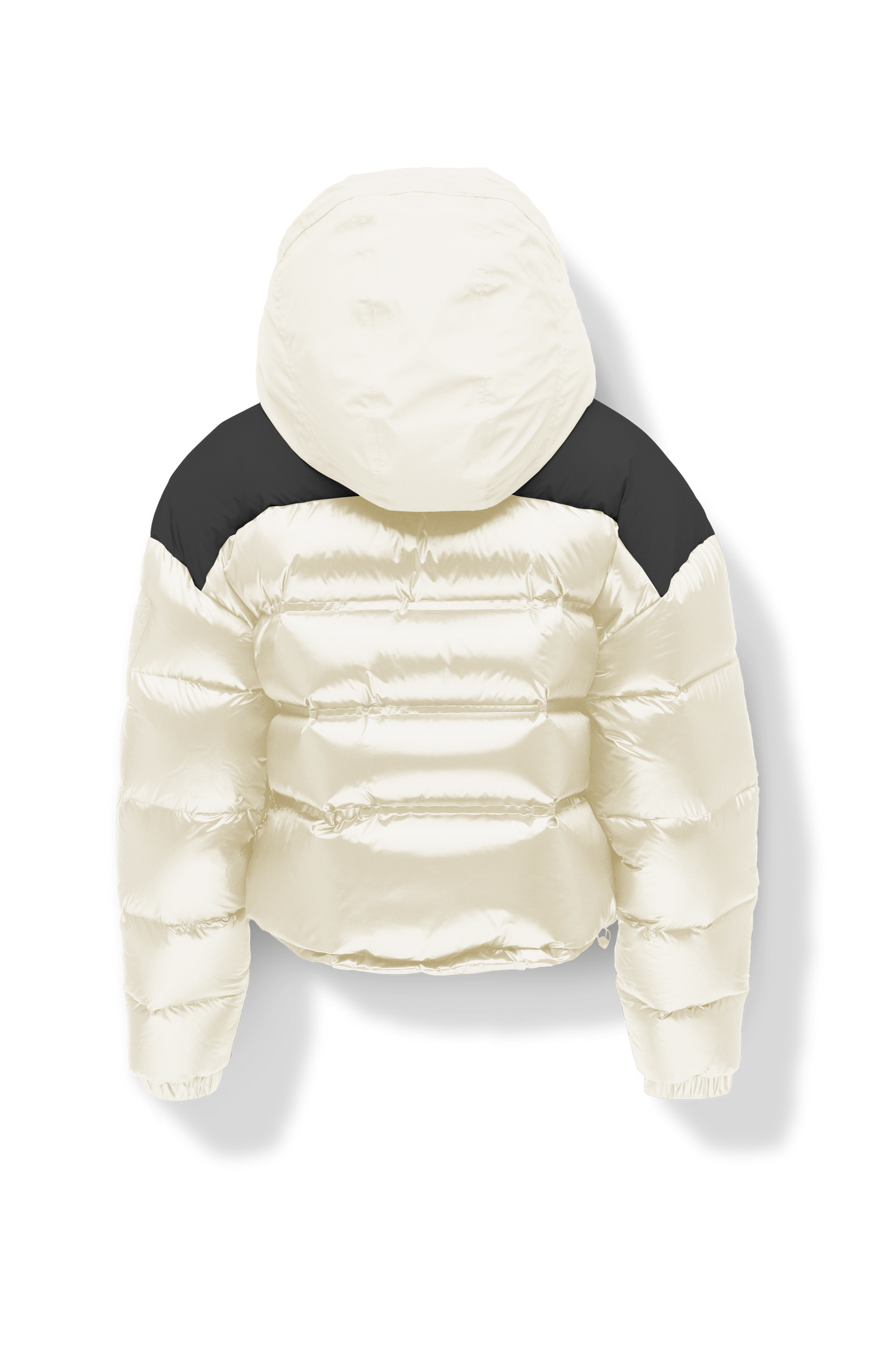 Tempus Women's Performance Short Puffer Jacket in waist length, premium technical nylon taffeta fabrication, Premium Canadian origin White Duck Down insulation, removable down-filled hood, two-way centre-front zipper, fleece-lined zipper pockets at waist, pit zipper vents, in Chalk