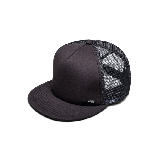 Six panel ball cap with two solid front panels and four mesh back panels in Black