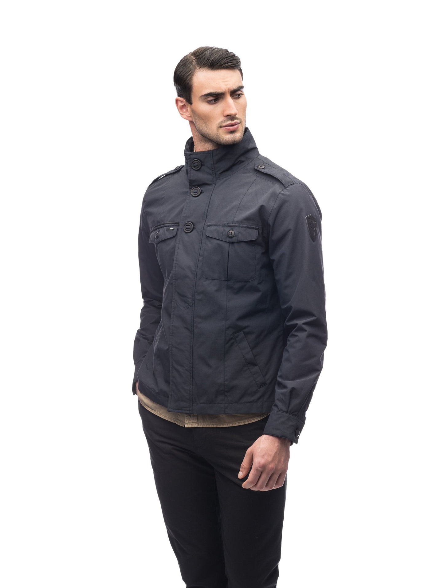 Men's waist length military style jacket in Black