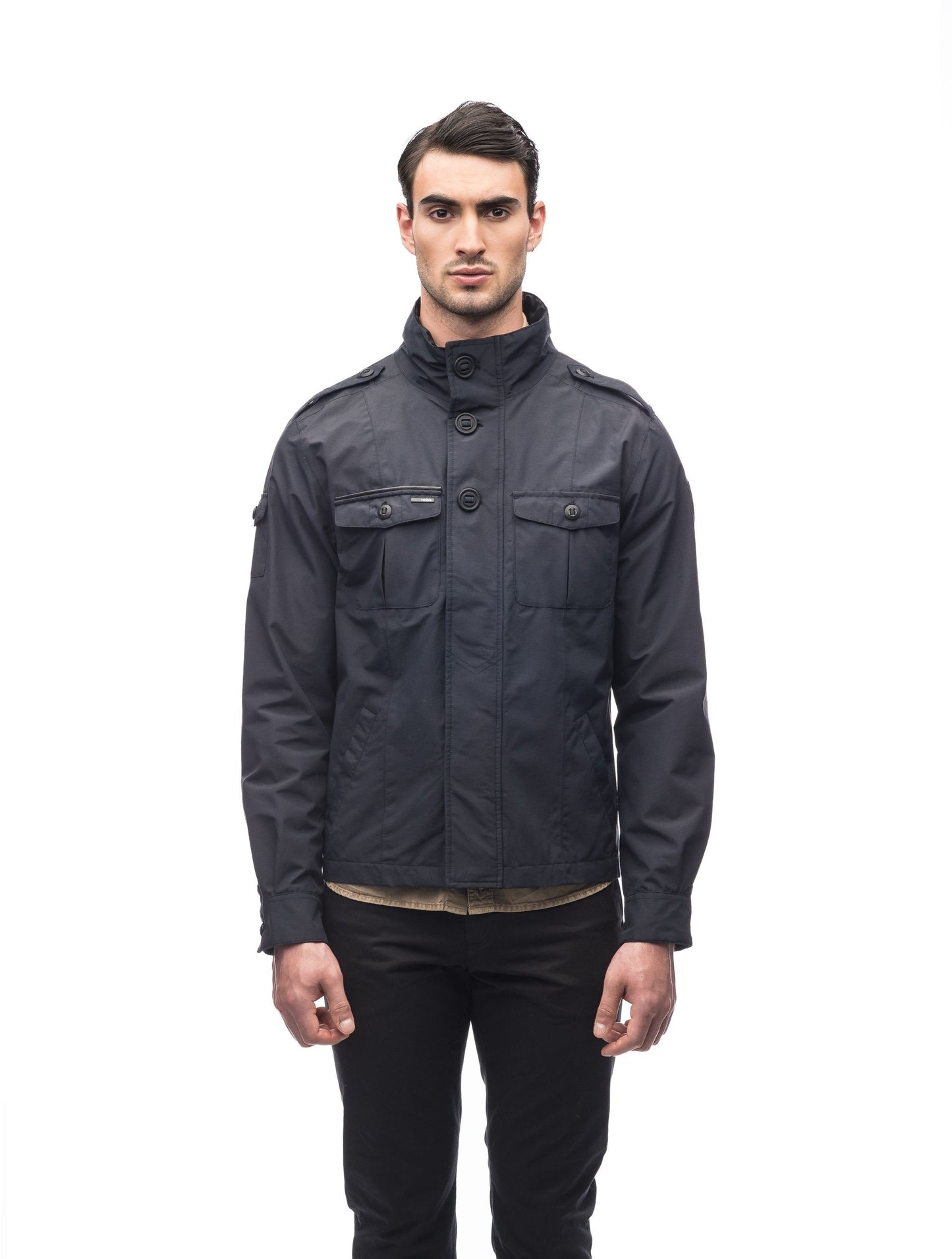 Men's waist length military style jacket in Black
