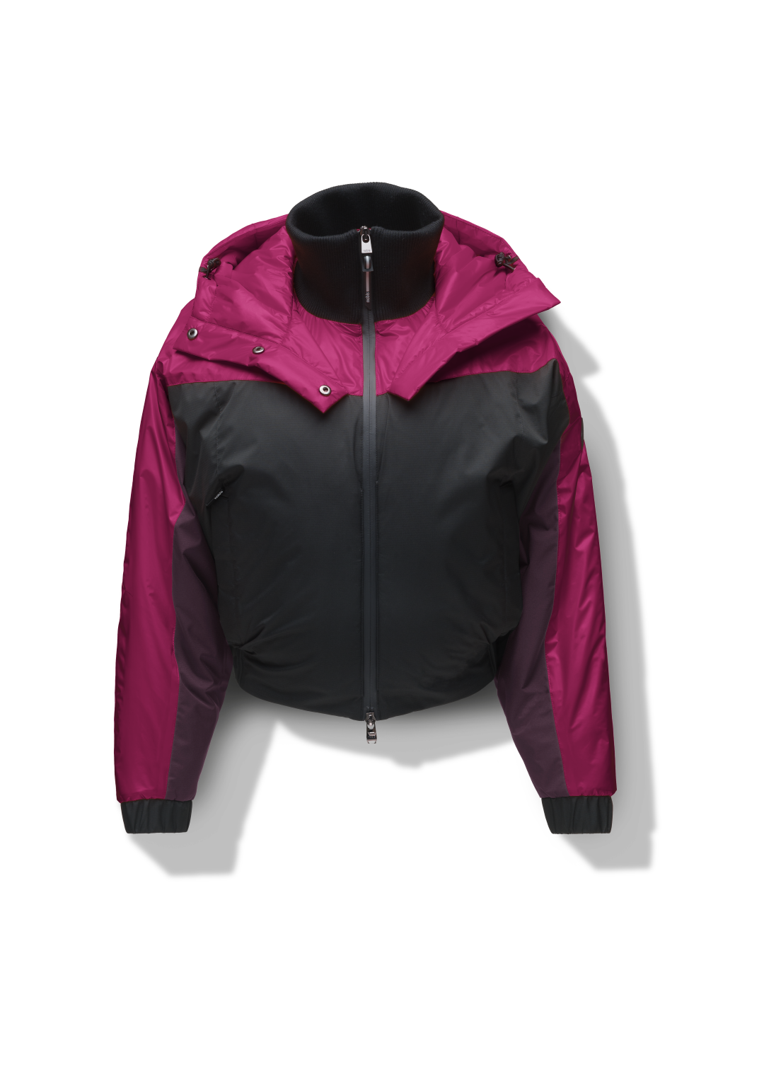 Aspen Women's Batwing Jacket in hip length, premium stretch ripstop and cire technical nylon taffeta fabrication, Premium Canadian White Duck Down insulation, non-removable down-filled hood, centre front two-way zipper, winged arm detailing, in Festival Fushia/Potent Purple