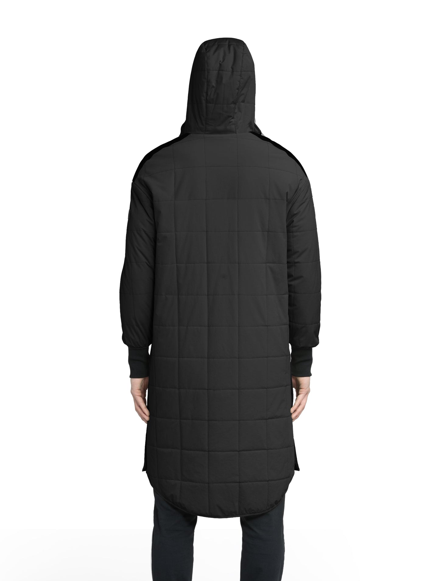 Radar Women's Performance Long Midlayer Jacket in long length, premium stretch ripstop and stretch Toray nylon fabrication, premium 4-way stretch, water resistant Primaloft Gold Insulation Active+, non-removable hood with adjustable draw cord, 2-way branded zipper at centre front, single welt pockets with magnetic closure at hips, elongated ribbed cuffs, grosgrain ribbon detail at shoulder and side seams, and snap closure side seam vent, in Black