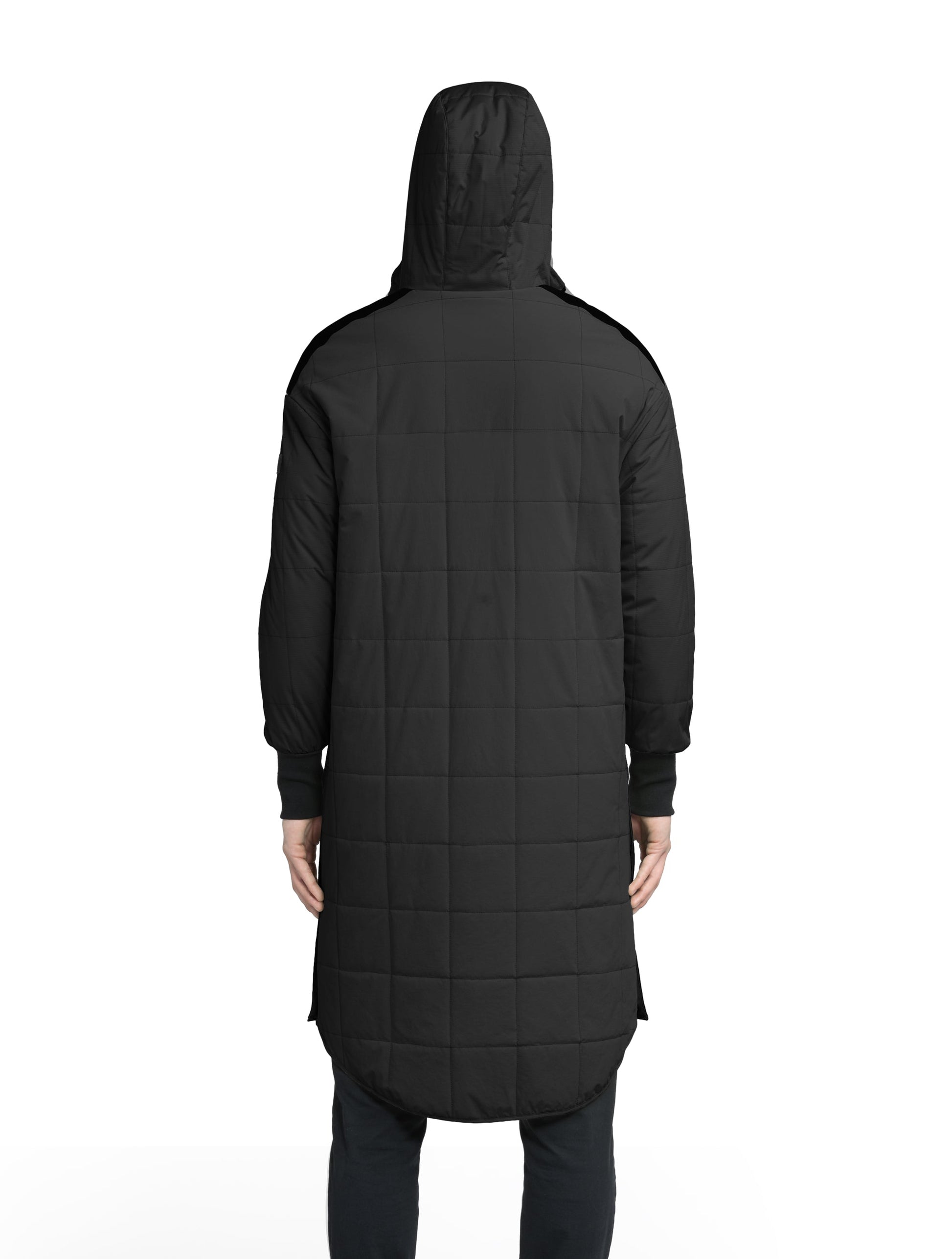 Radar Women's Performance Long Midlayer Jacket in long length, premium stretch ripstop and stretch Toray nylon fabrication, premium 4-way stretch, water resistant Primaloft Gold Insulation Active+, non-removable hood with adjustable draw cord, 2-way branded zipper at centre front, single welt pockets with magnetic closure at hips, elongated ribbed cuffs, grosgrain ribbon detail at shoulder and side seams, and snap closure side seam vent, in Black