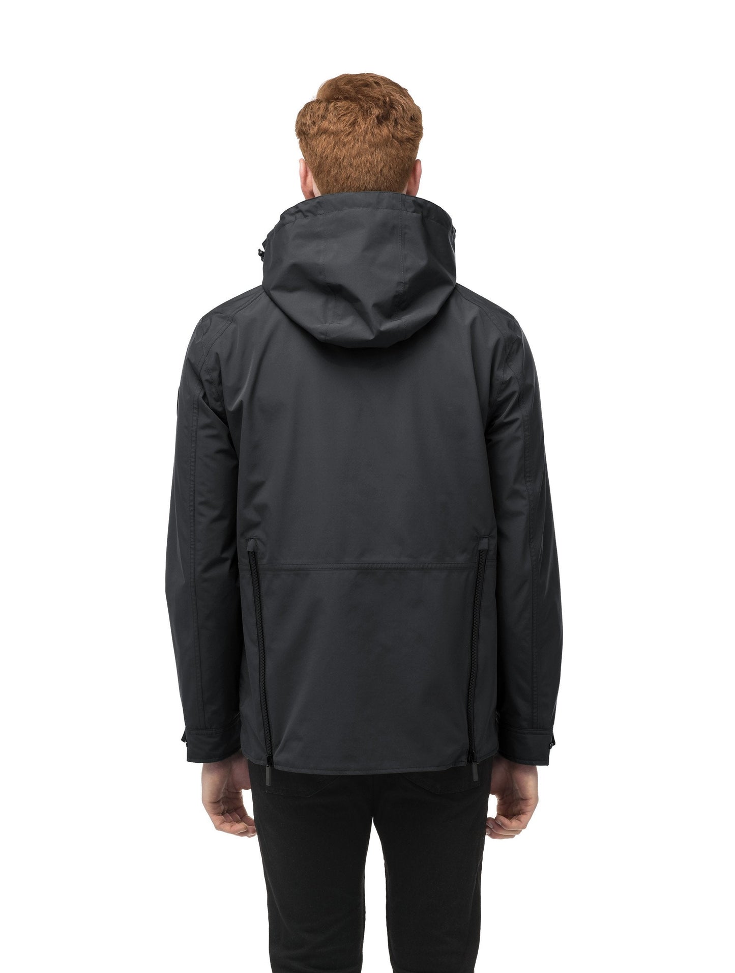 Men's waist length waterproof jacket with exposed zipper in Black
