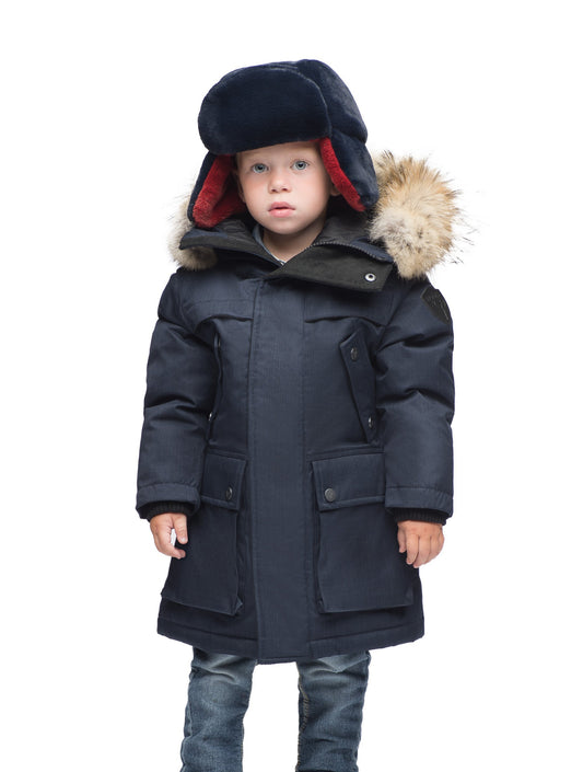 The best kid's down filled parka that's machine washable, waterproof, windproof and breathable in CH Navy