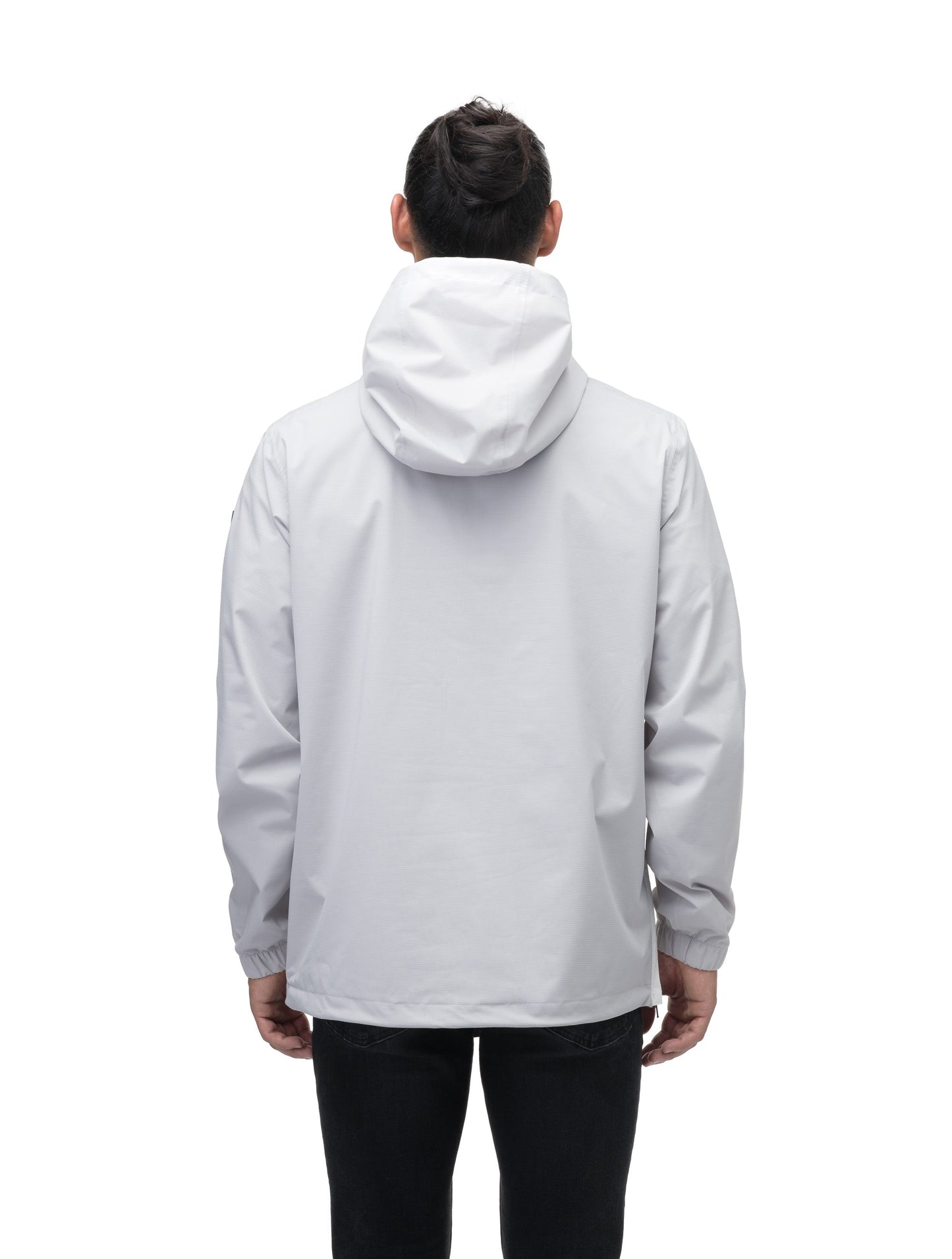 Men's hip length hooded pullover anorak with zipper at collar in Light Grey/Chalk