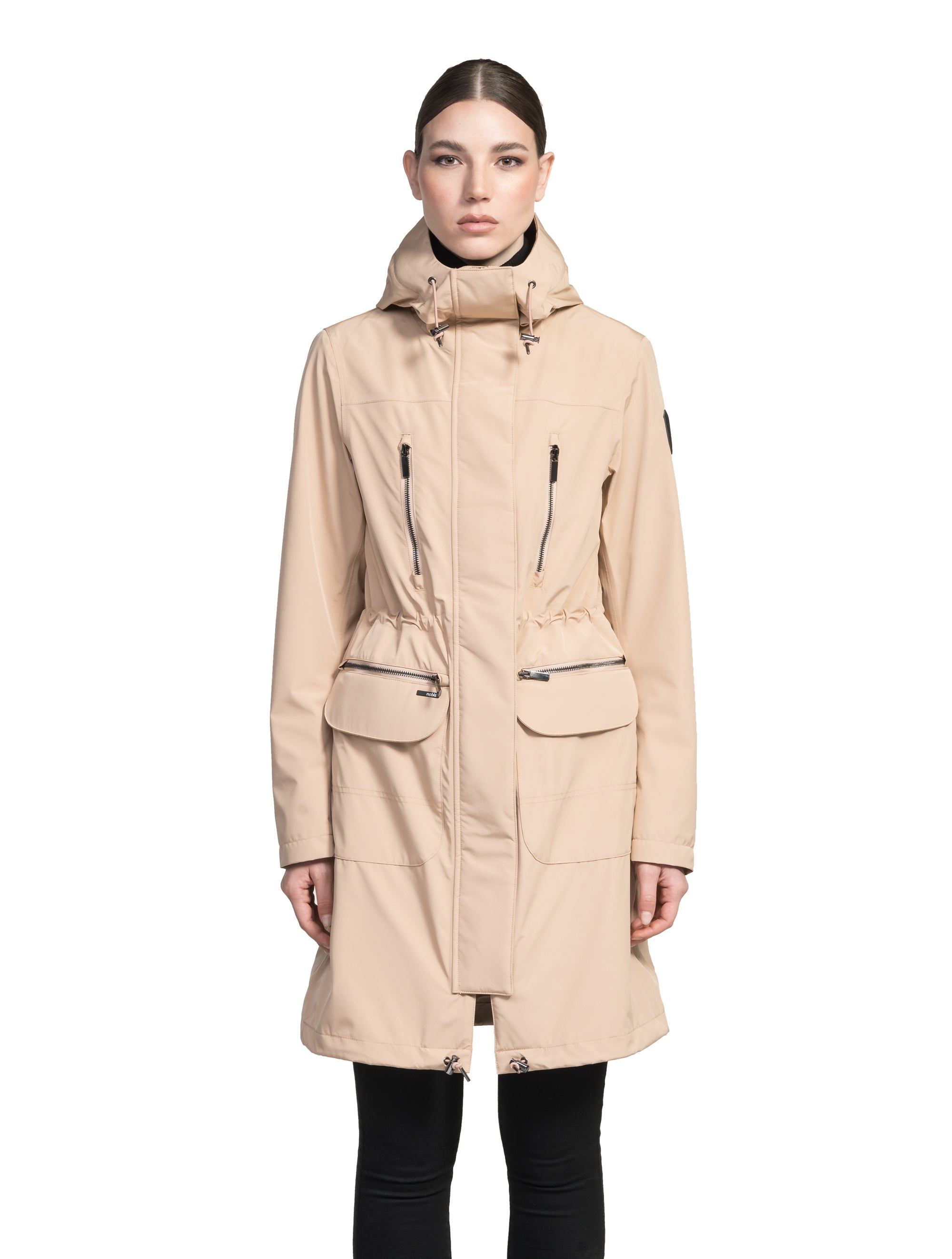 Knee length raincoat with hood best sale