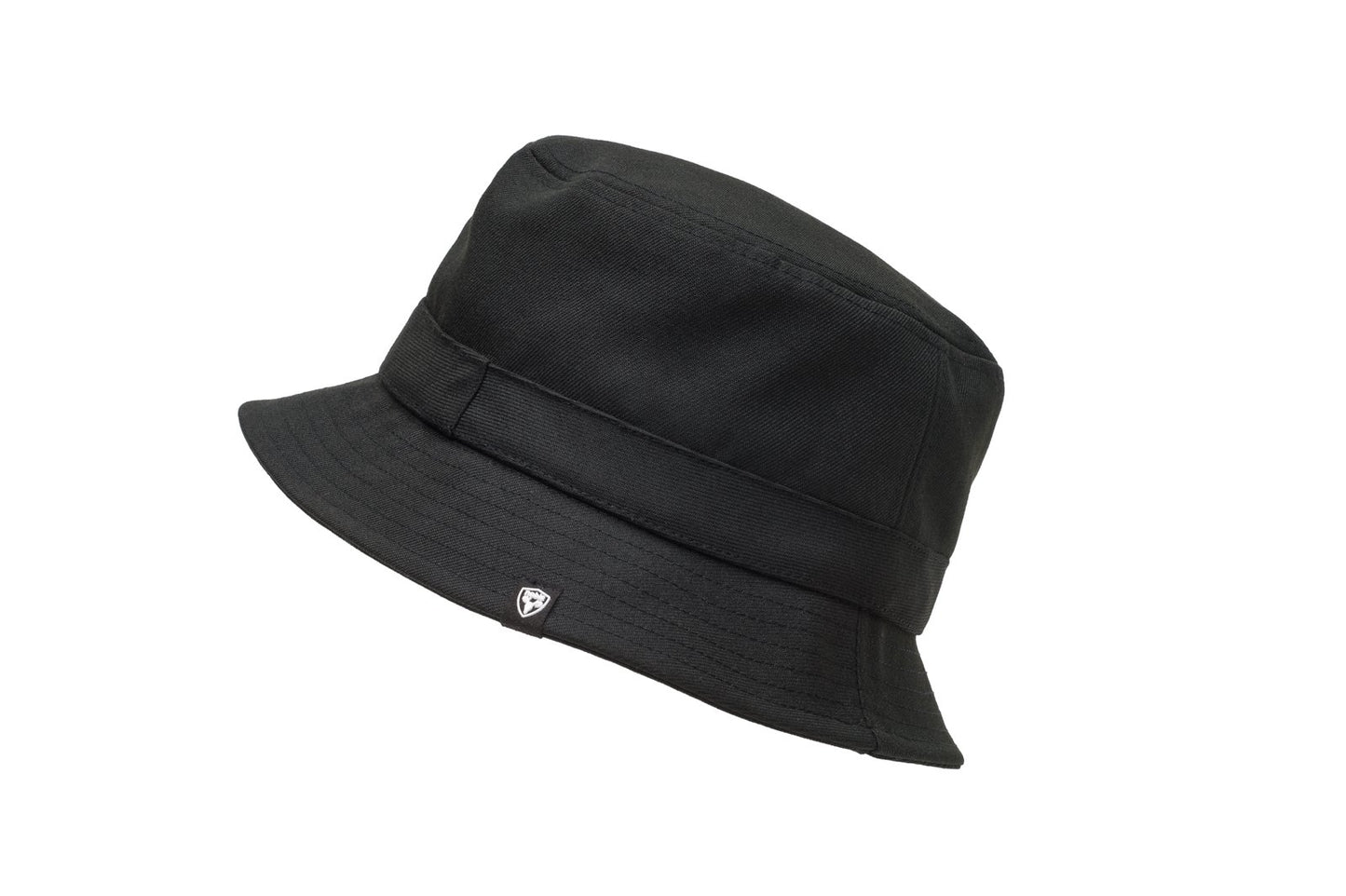 Unisex bucket hat with flat crown top and stitching detail on brim in Black