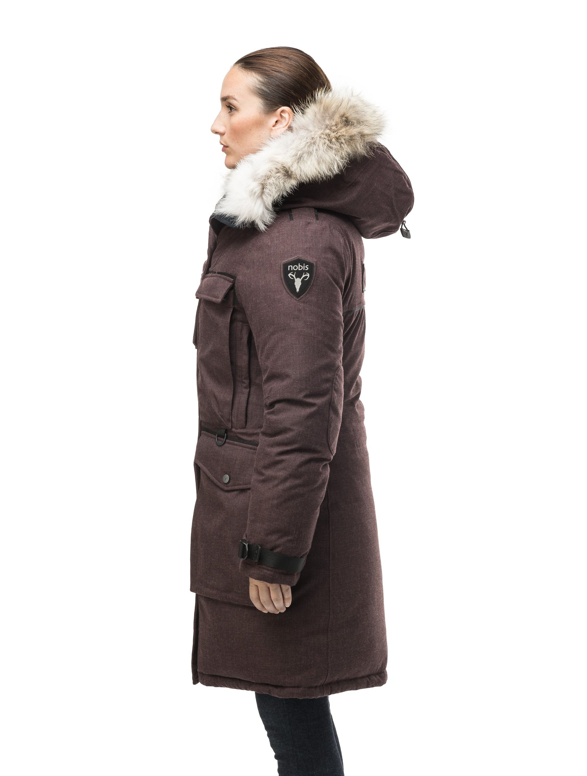 Women's extreme parka with our highest down filling and a removable down filled hood in H. Burgundy