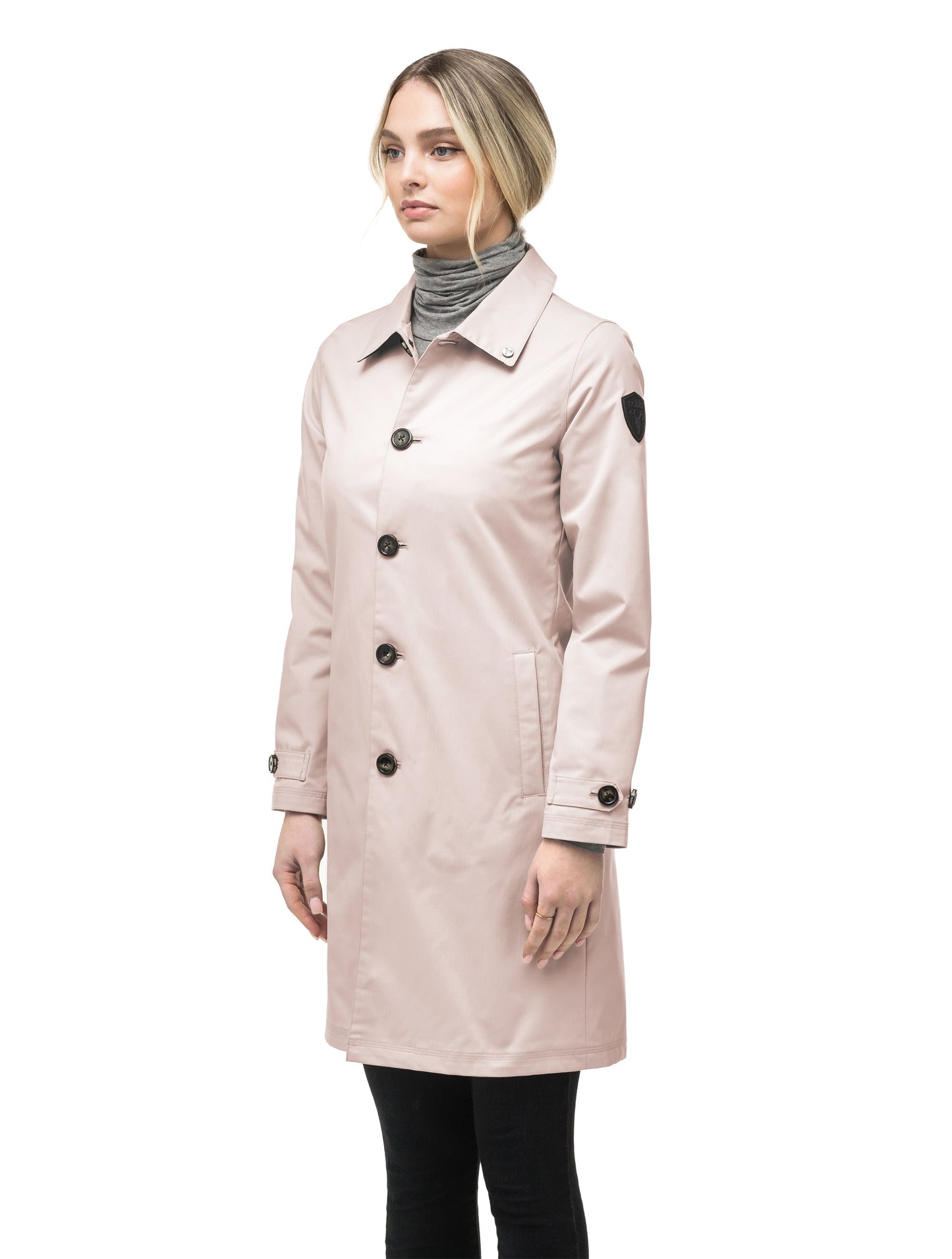 Women's thigh length Mackintosh jacket in Dusty Rose