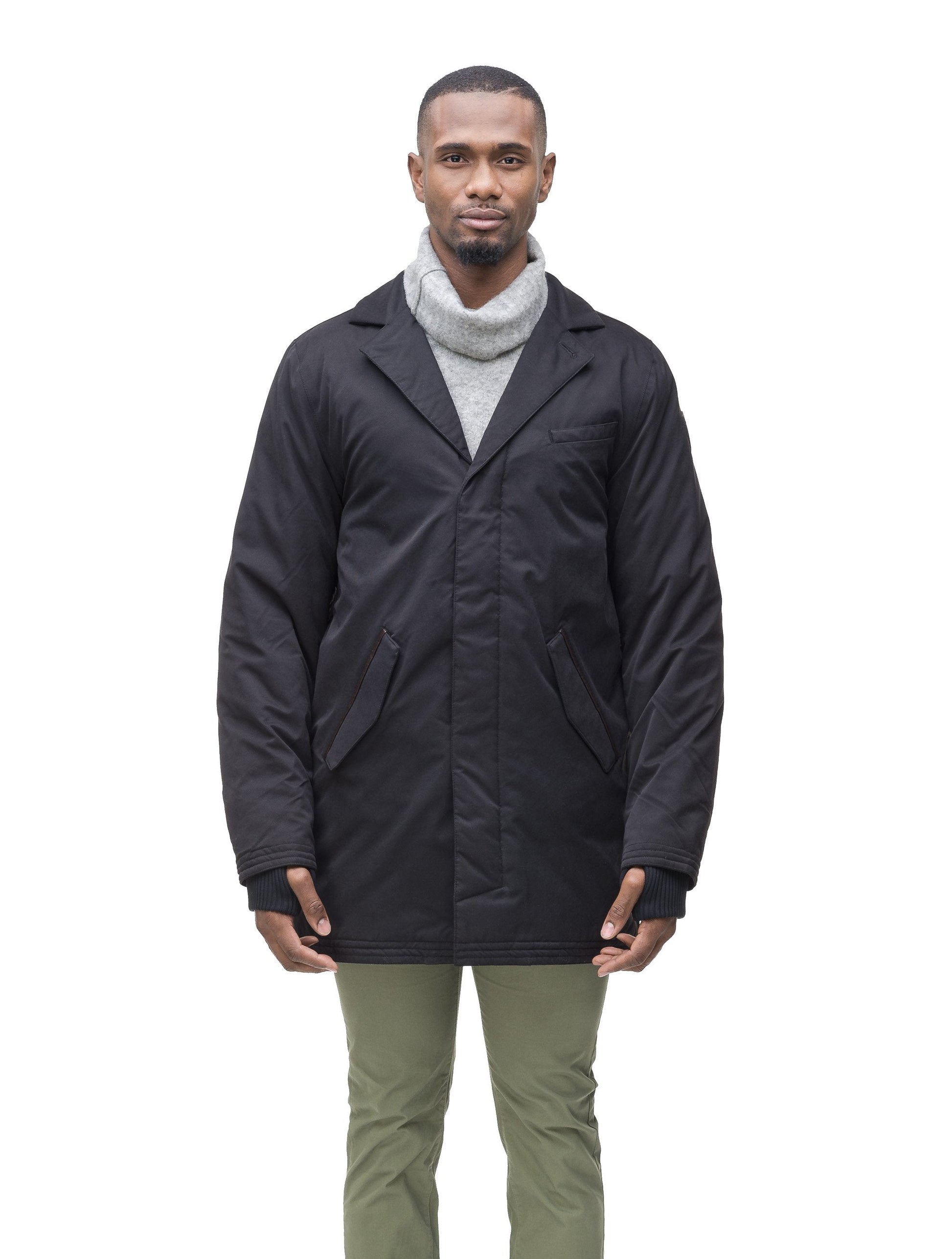 Men's classic overcoat that's lightly down filled, windproof and waterproof in Black