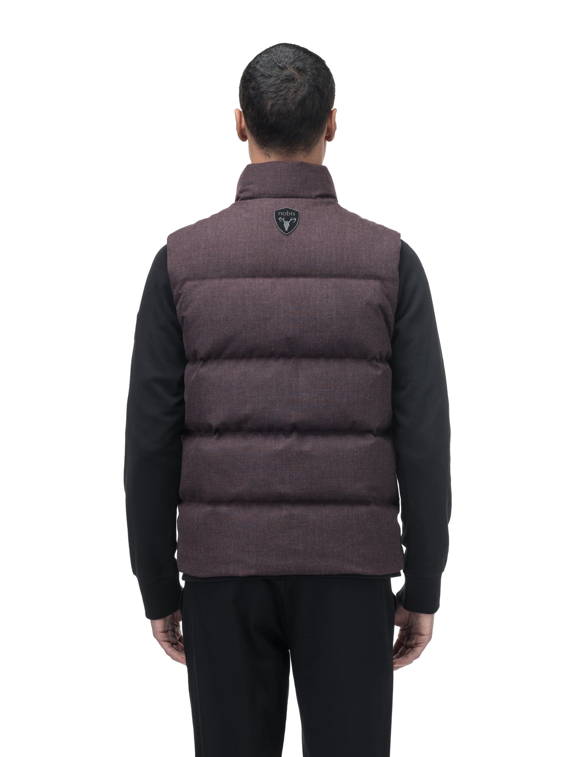 Vale Men's Quilted Vest in hip length, Canadian duck down insulation, and two-way zipper, in H. Burgundy
