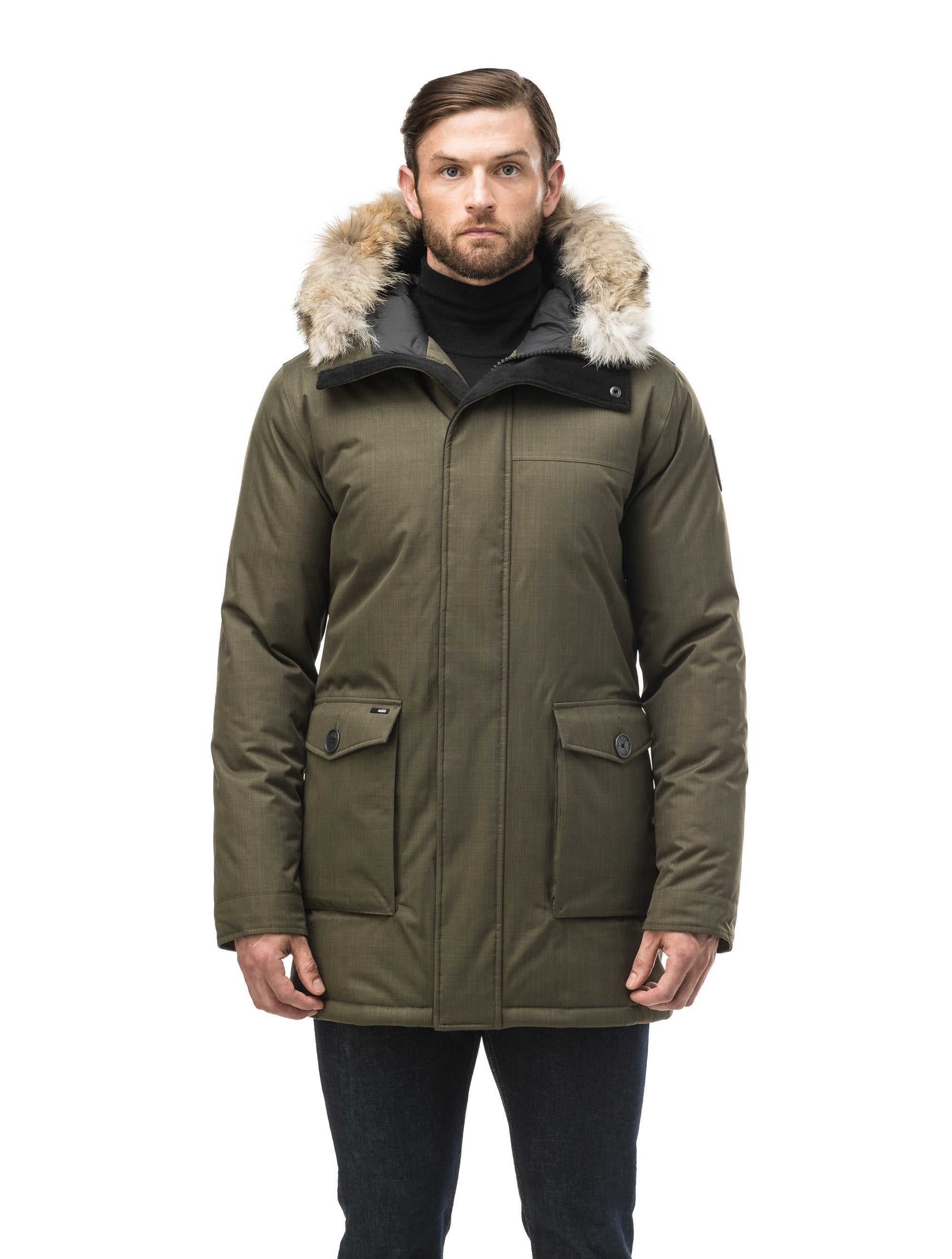 Mens parka coats sale without fur hood